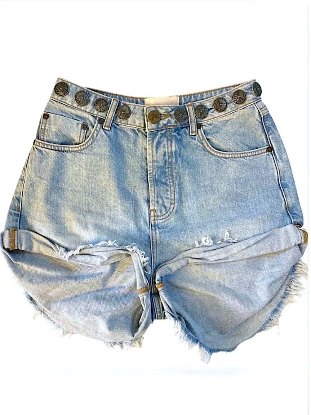 ONE TEASPOON High Waist Bandit Denim Shorts Concho Button Blue Boho REVOLVE